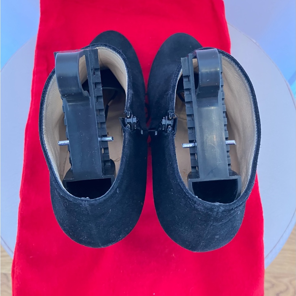 👠 37 1/2 Christian Louboutin Black Suede Ankle Boots with Iconic Red Sole 85 mm - Picture 12 of 13